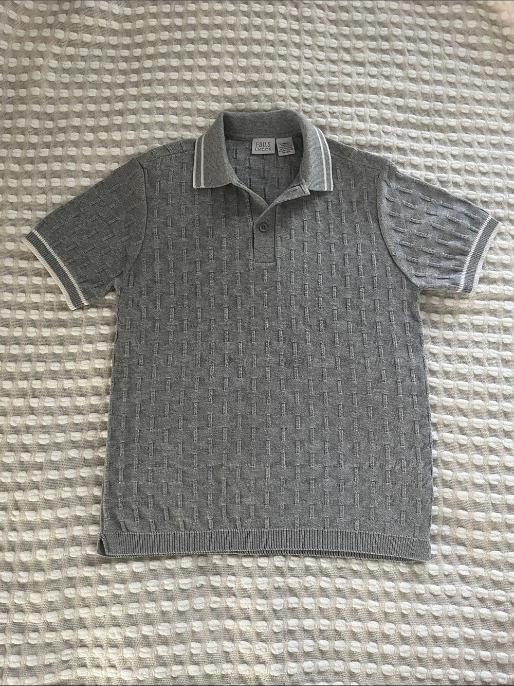 Grey Knit Polo Top with White Trim Boys size 10-12